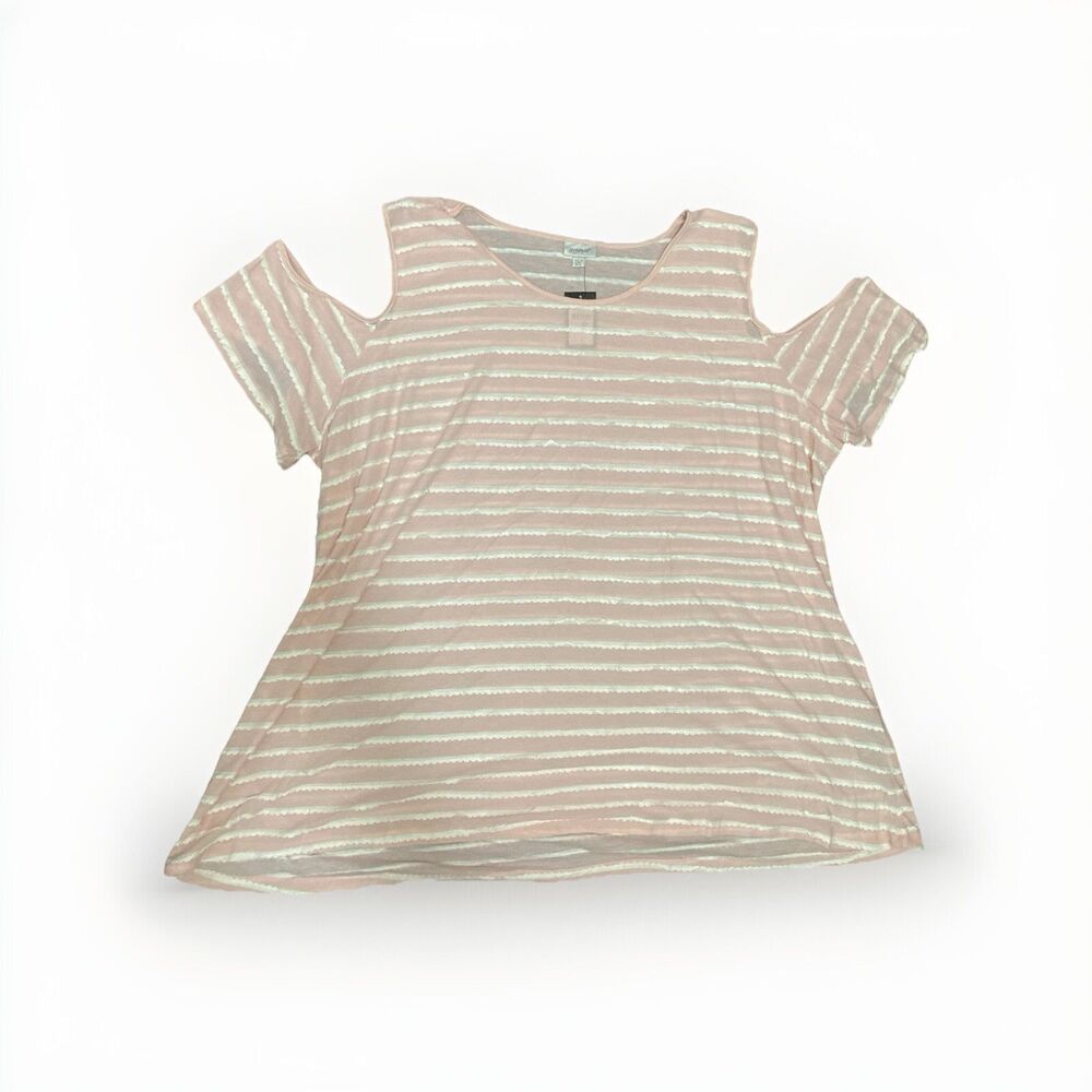 Avenue Womens Top Plus Size 30/32 4X Tunic Cold Shoulder Stretch Striped Pink
